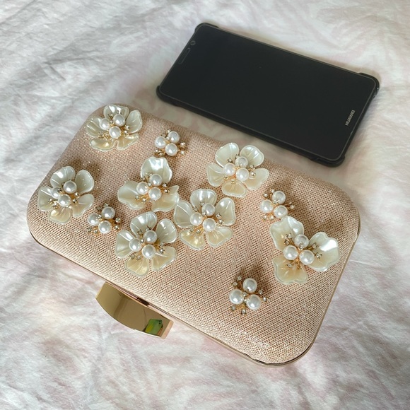 Women Clutch Evening Bag Party Flower Glitter - Picture 6 of 9